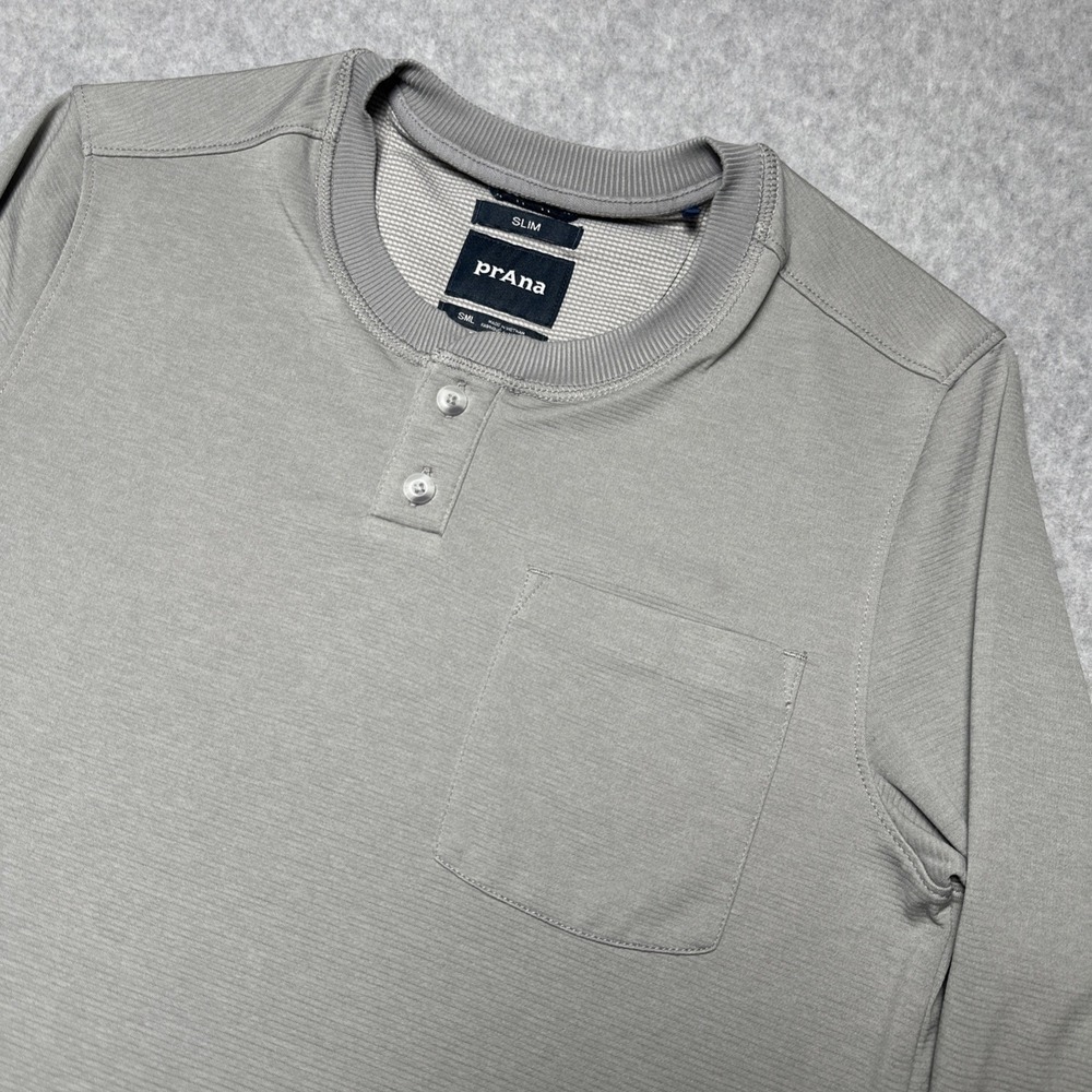 Prana Ronnie Henley Shirt Gray Long Sleeve Outdoor Top Men's Small SLIM